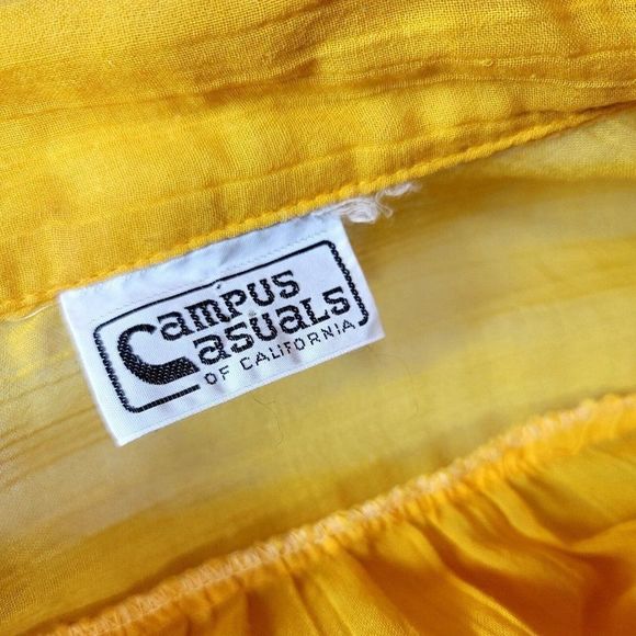 Vintage 70s Campus Casuals of Calif S Yellow Sheer Gauze Knit L/S Button Up Top - Picture 7 of 7